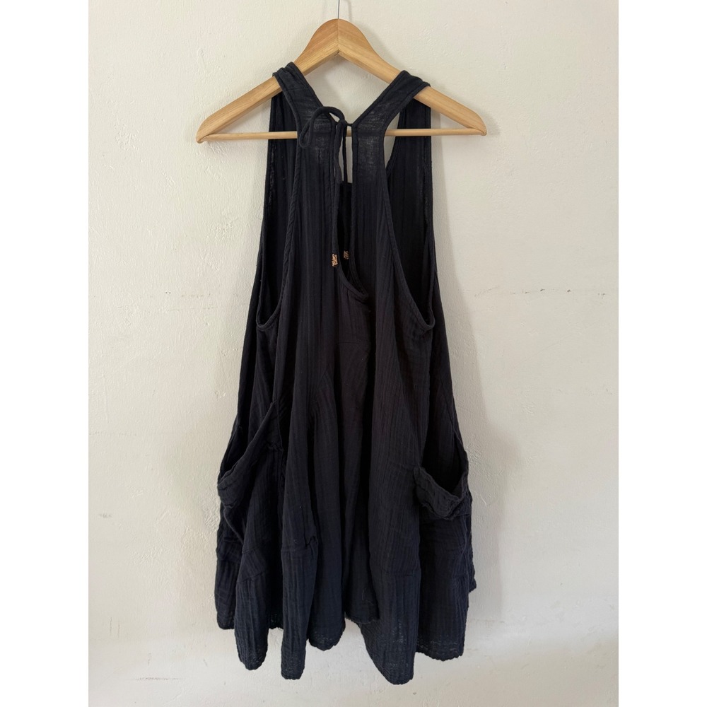 Free People Black Cotton Gauze Trapeze Tunic Tank Top Boho Racerback Tie Small - Picture 7 of 12
